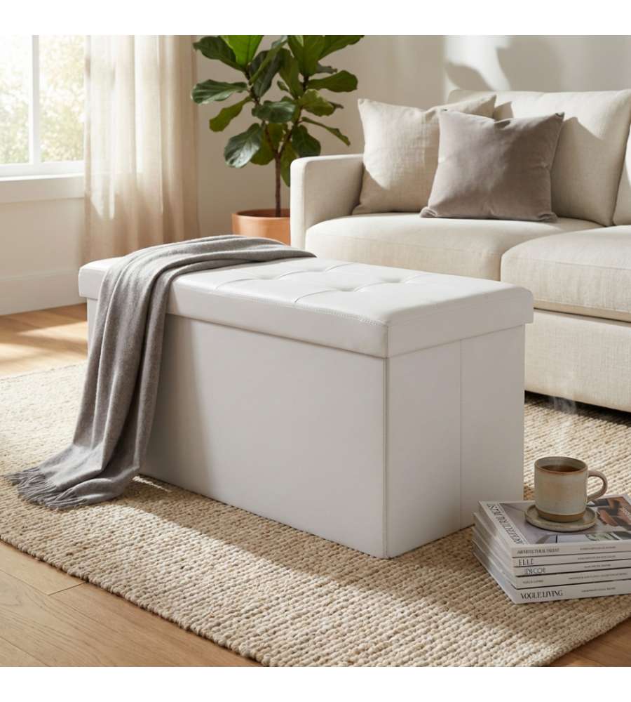 Cosma Pouf Contenitore Rettangolare Ecopelle Bianco 76x38x38 cm