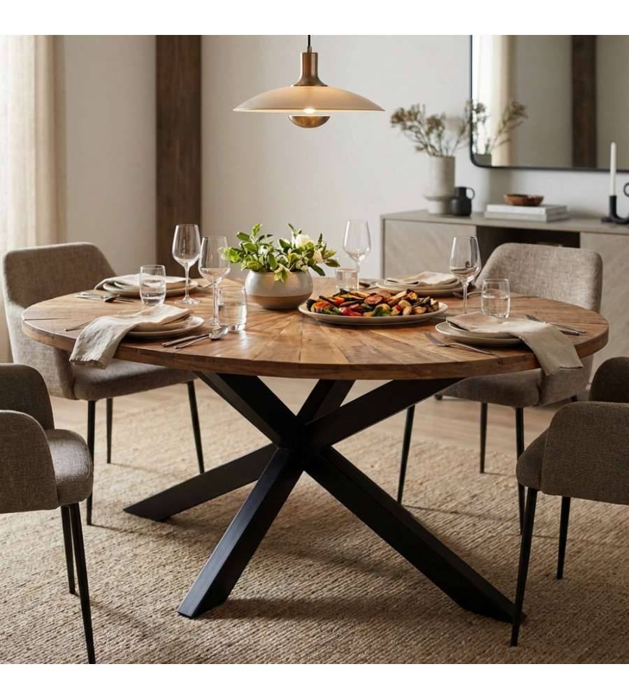 Cosma Tavolo Ovale Colton 220 x 120 cm Marrone in Acacia e Metallo