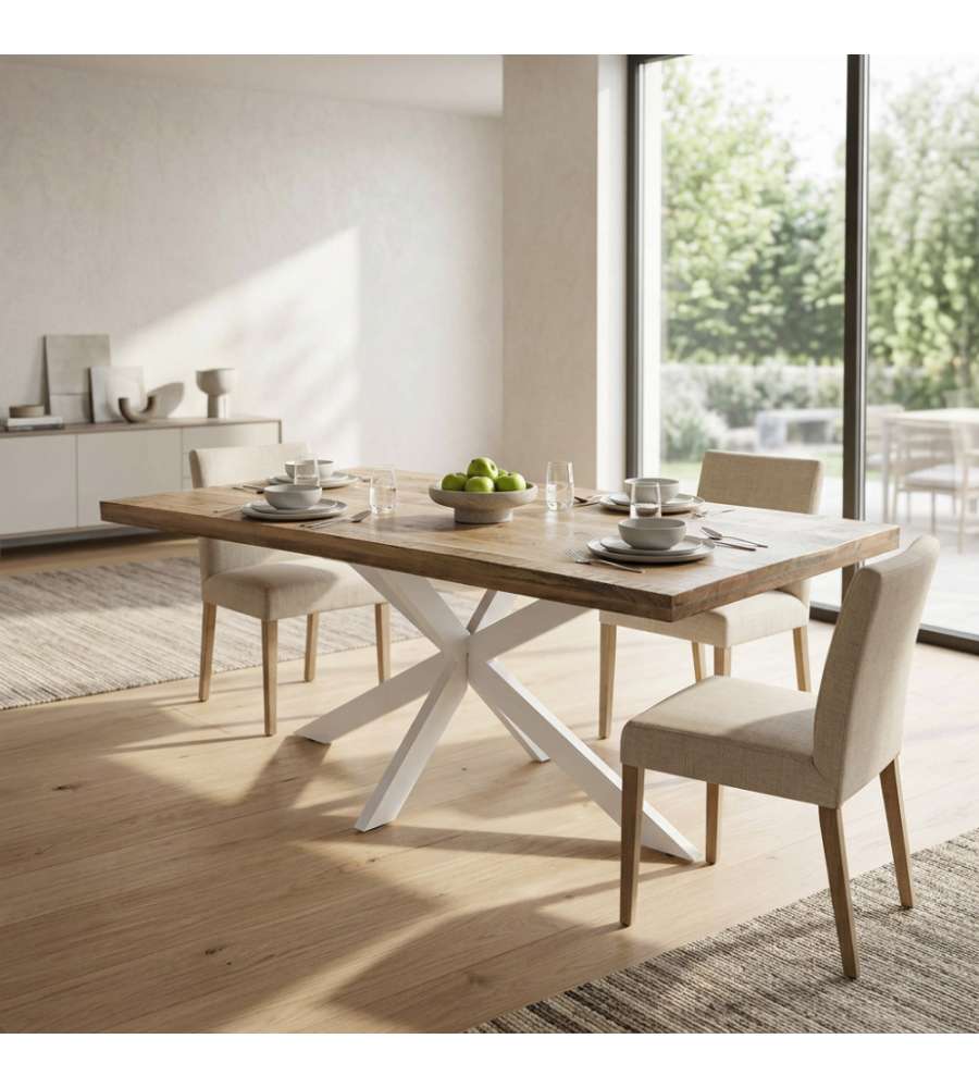 Cosma Tavolo da Pranzo Rettangolare 200x100 cm Bianco in Mango e Metallo