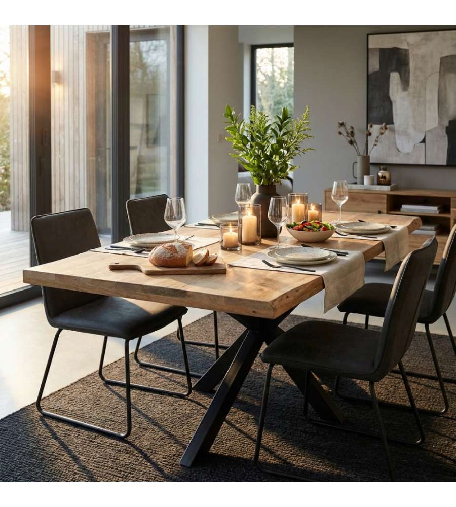 Cosma Tavolo da Pranzo Rettangolare 200x100 cm Nero in Mango e Metallo