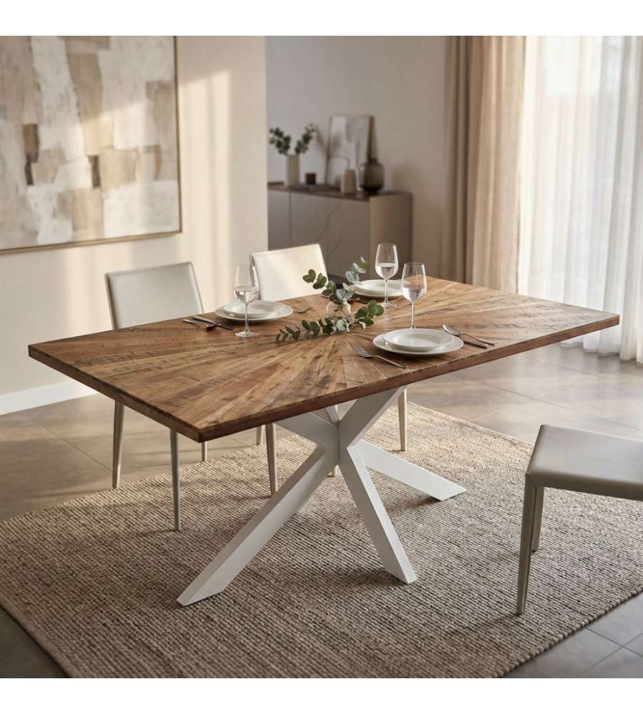 Cosma Tavolo DANNIE 180 x 90 cm Bianco in Acacia e Metallo