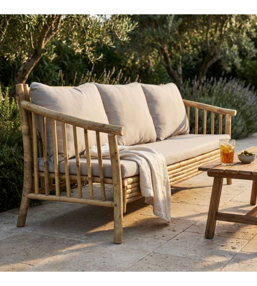 Cosma Divano Bronx in Bamboo 190x74x80 cm Marrone con Cuscino