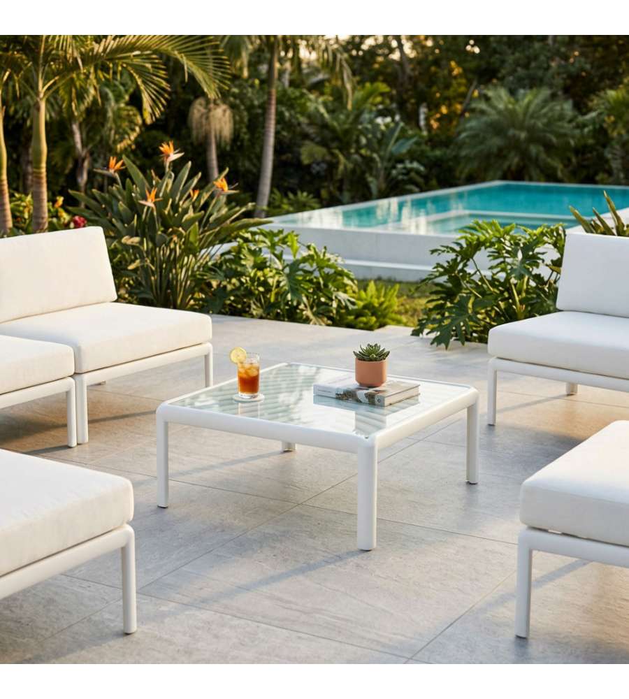 Cosma Tavolino da Giardino Quadrato Bianco 70x70x32 cm in Polipropilene