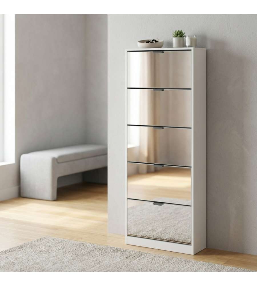Cosma Scarpiera Susie Bianca con Specchio 5 Ante Dimensioni 60x24x180 cm