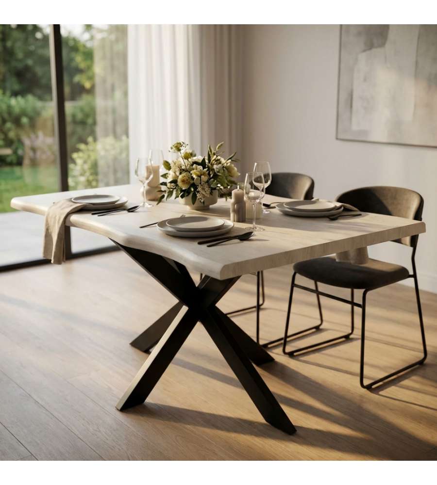 Cosma Tavolo Grigio Effetto Pietra 160 x 90 cm Struttura Nera Moderno