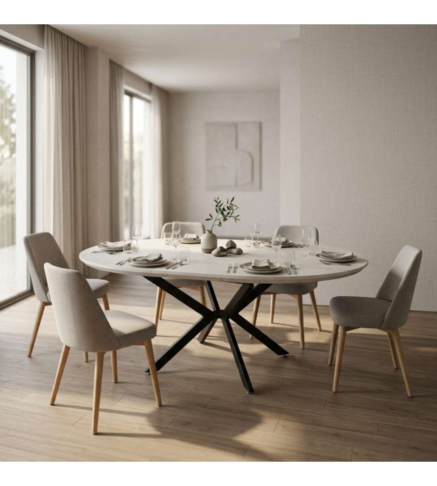 Cosma Tavolo Rotondo Allungabile Bianco Effetto Legno 120/160 cm