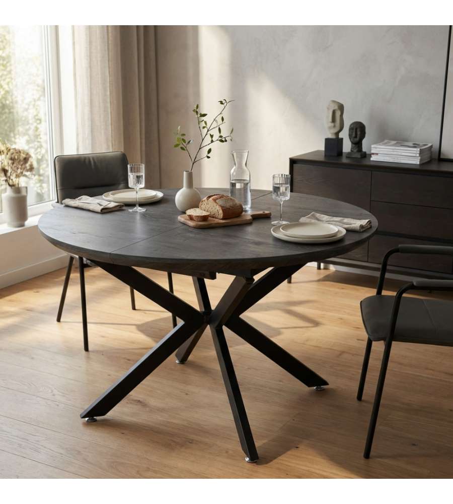 Cosma Tavolo Rotondo Allungabile Antracite Effetto Legno 120/160 cm