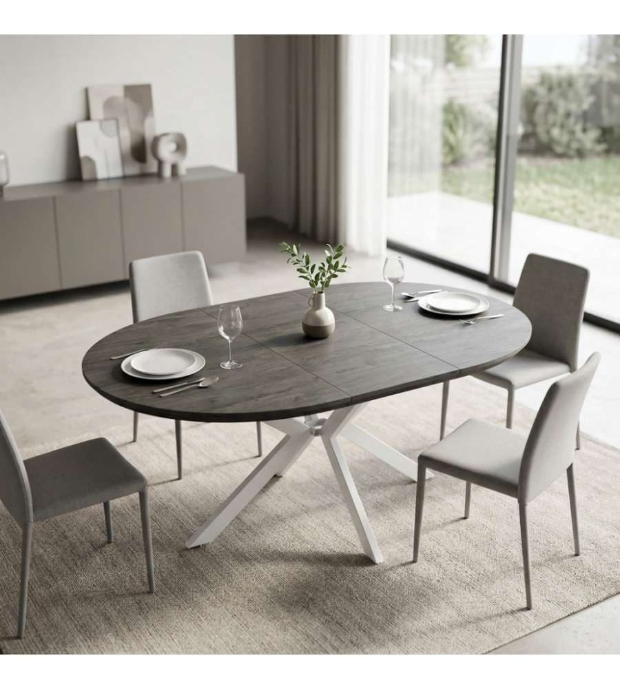 Cosma Tavolo Rotondo Allungabile Antracite Effetto Legno 120/160 cm