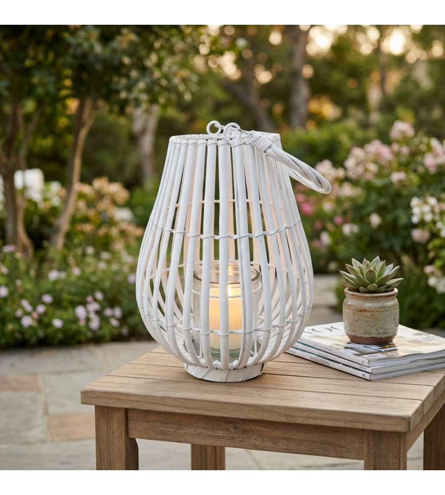 Cosma Lanterna Celeste - Lanterna Bianca in Vimini e Vetro �24x31 cm