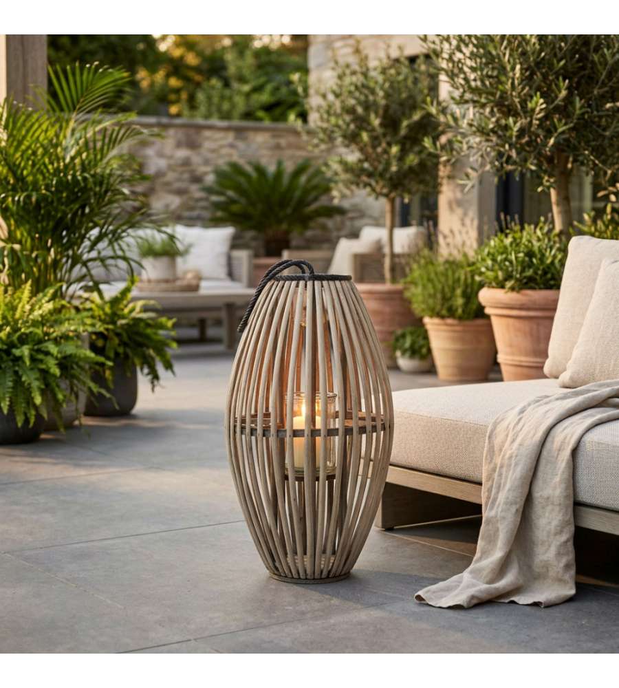 Cosma Lanterna Lucille in Vetro e Vimini Grigia diam. 37x80cm Decorativa
