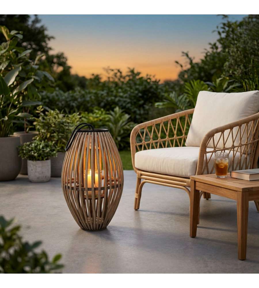 Cosma Lanterna Seline Grigia in Vimini e Vetro �32x50 cm Decorativa