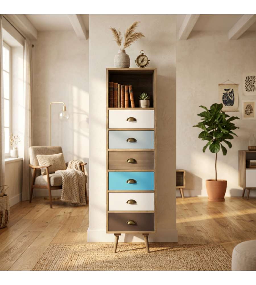 Cosma Mobiletto Orleans in legno multicolore 6 cassetti 40x36,5x144h