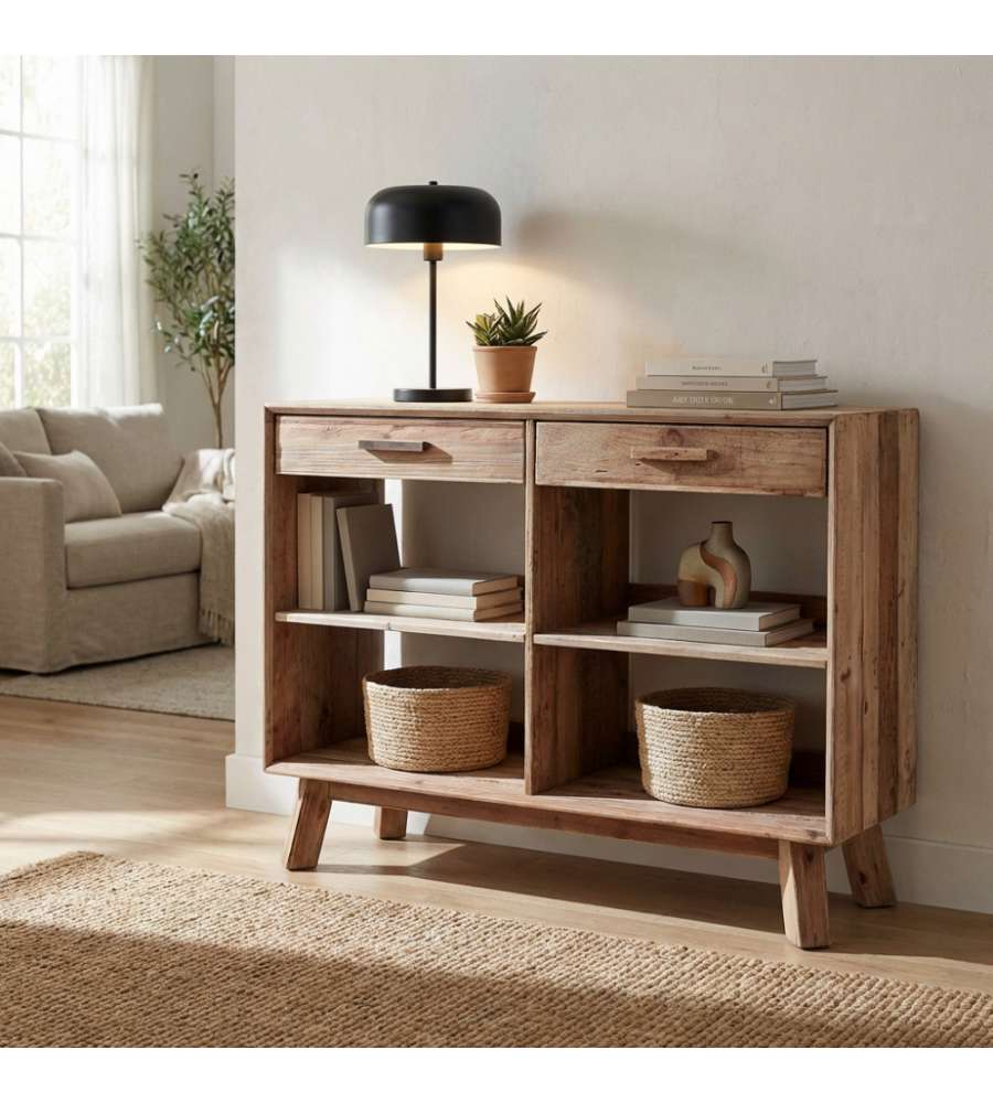 Cosma Mobile Soggiorno Basso Marrone in Pino Riciclato 117,8x40x85 cm