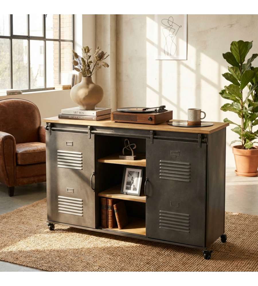 Cosma Mobile Gabriel in Ferro Marrone e Grigio 116x40x77 cm Industrial
