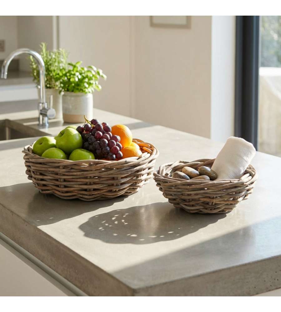 Cosma Set 2 Cesti Vimini Grigio diam. 58x20cm - Contenitori Decorativi