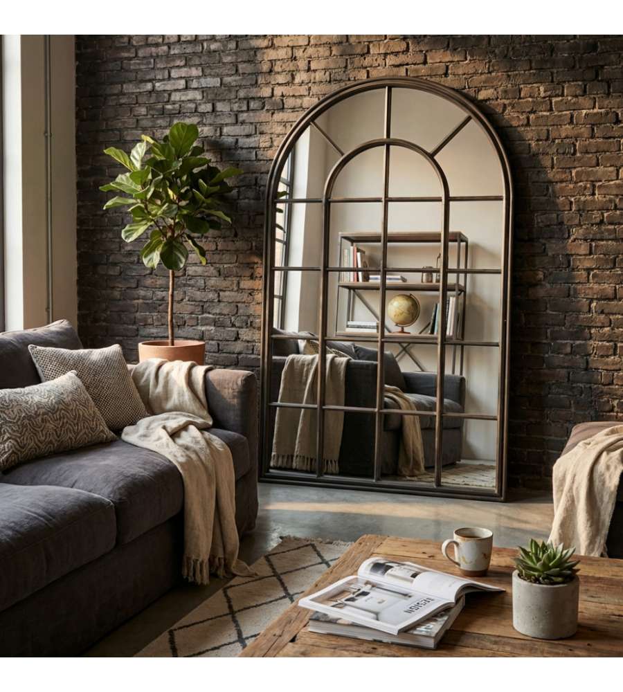 Cosma Specchio Decorativo in Ferro Grigio 80,5x4x127 cm Design Moderno
