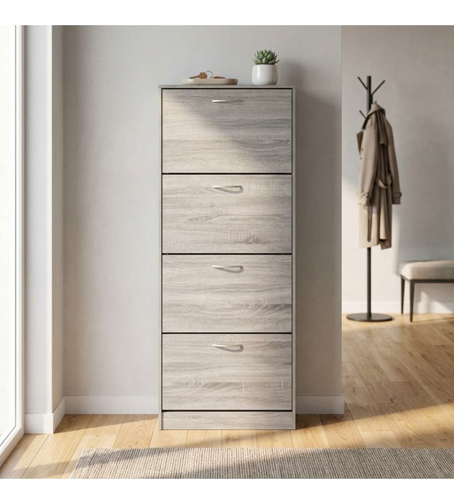 Cosma Scarpiera 4 Ante in Legno Grigio Chiaro 60x24x150 cm Salvaspazio