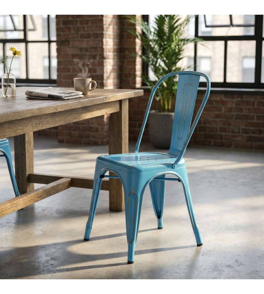 Cosma Sedia Lola Blu Antico in Metallo 35x45x85 cm Senza Braccioli