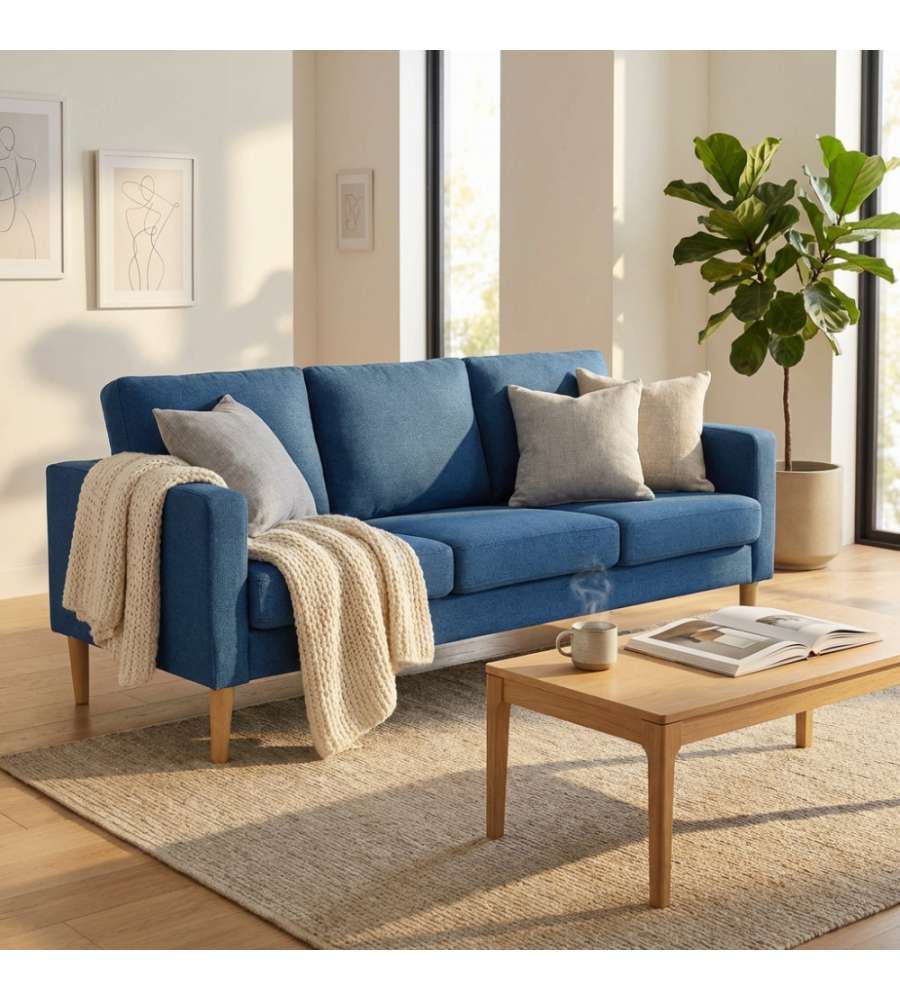 Cosma Divano 3 Posti Ramsey Blu in Tessuto 180x73x82 cm Moderno