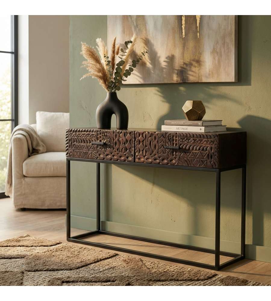 Cosma Consolle Daly in Legno di Mango e Ferro Marrone 120x30x76 cm
