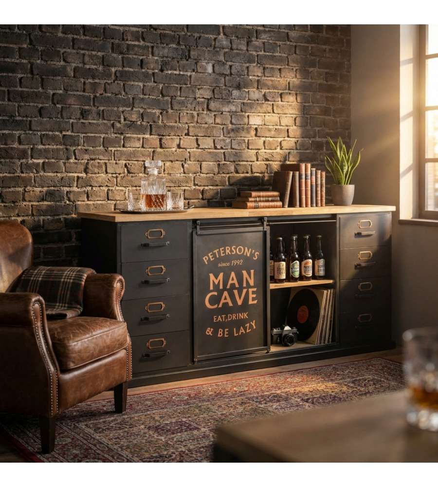 Cosma Mobile Soggiorno Basso Stile Industriale Nero e Marrone 164,5 cm