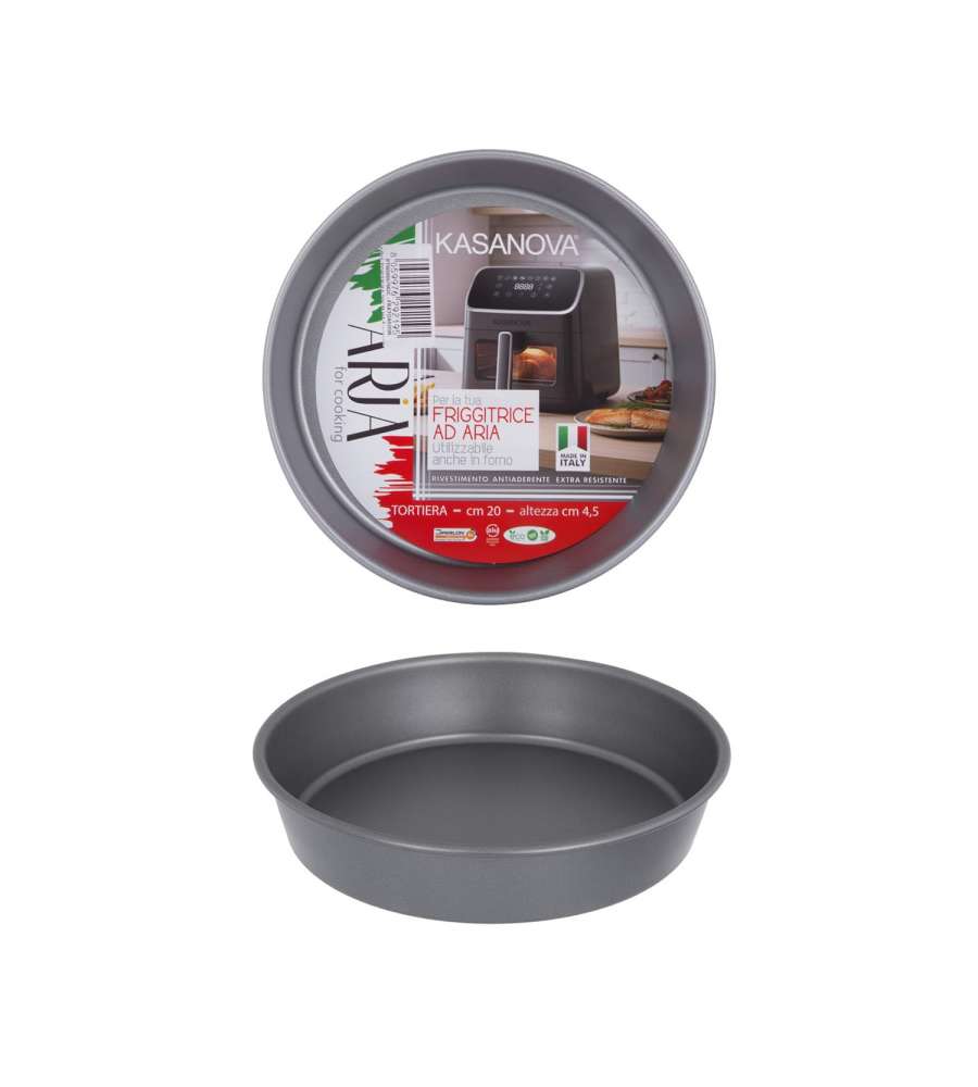 KASANOVA Tortiera tonda 20 cm in alluminio argento per forno e friggitrice