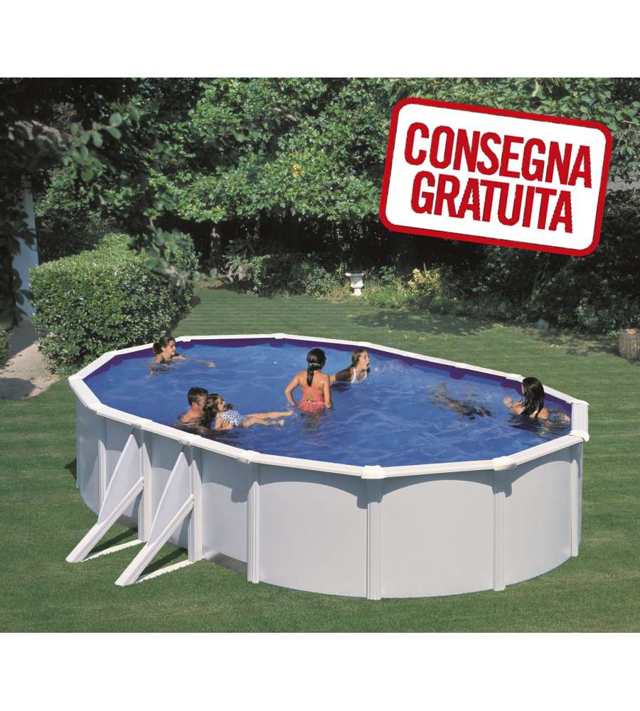 Piscina Ovale Acciaio Bianca 610 x 375 x 120 h cm