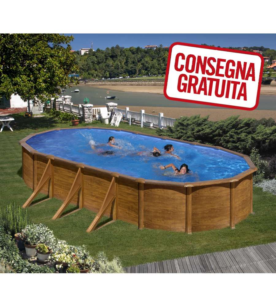 Piscina Ovale Acciaio Legno 730 x 375 x 120 h cm