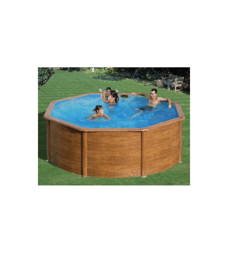 Gre Piscina rotonda fuori terra effetto legno 460 cm h 120 cm kit completo