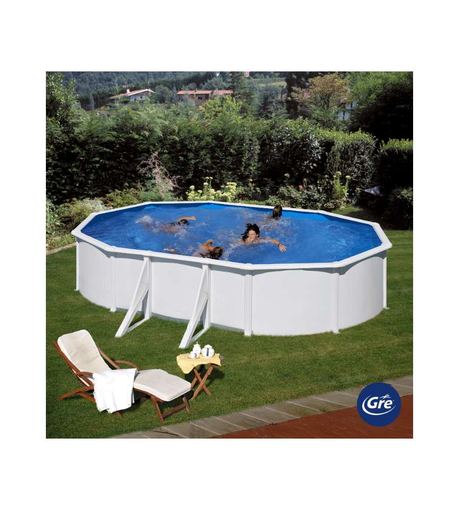 Gre Piscina fuori terra ovale bianca 610x375 cm h 120 cm con accessori