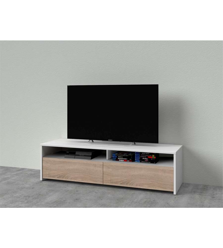 Mobile TV Bianco Artik e Rovere Canadian - 130x42 cm - Da Assemblare