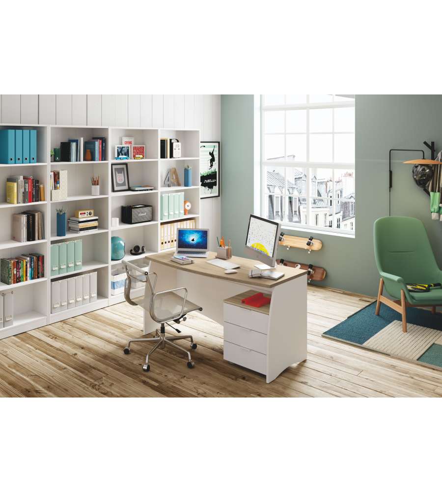 Scrivania Office con cassetti 73x145xh108 cm bianco artico/rovere