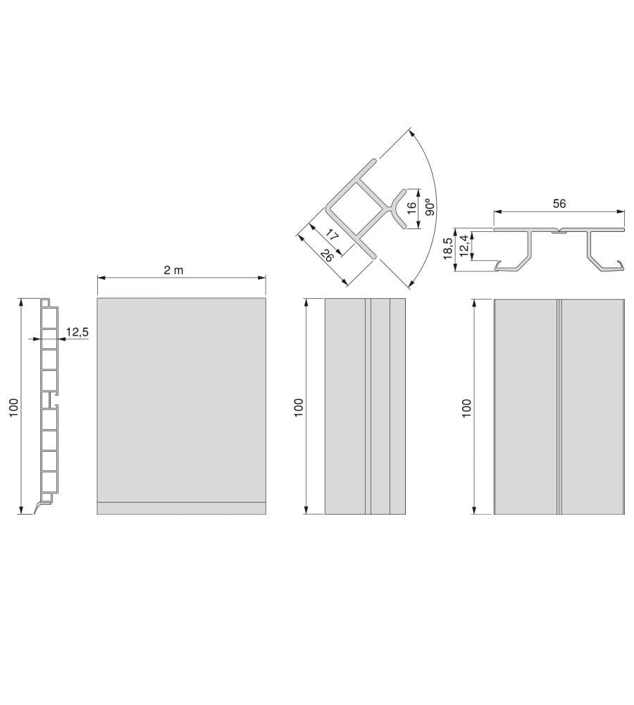 Emuca Kit battiscopa da cucina con accessori per unione, h 100 mm