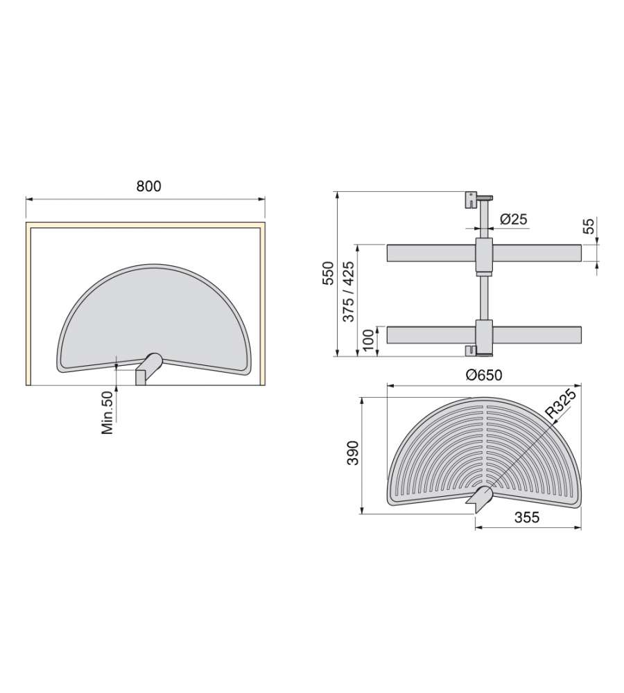 Emuca Cestello girevole per mobile da cucina, 180°, modulo 800 mm, Bianco