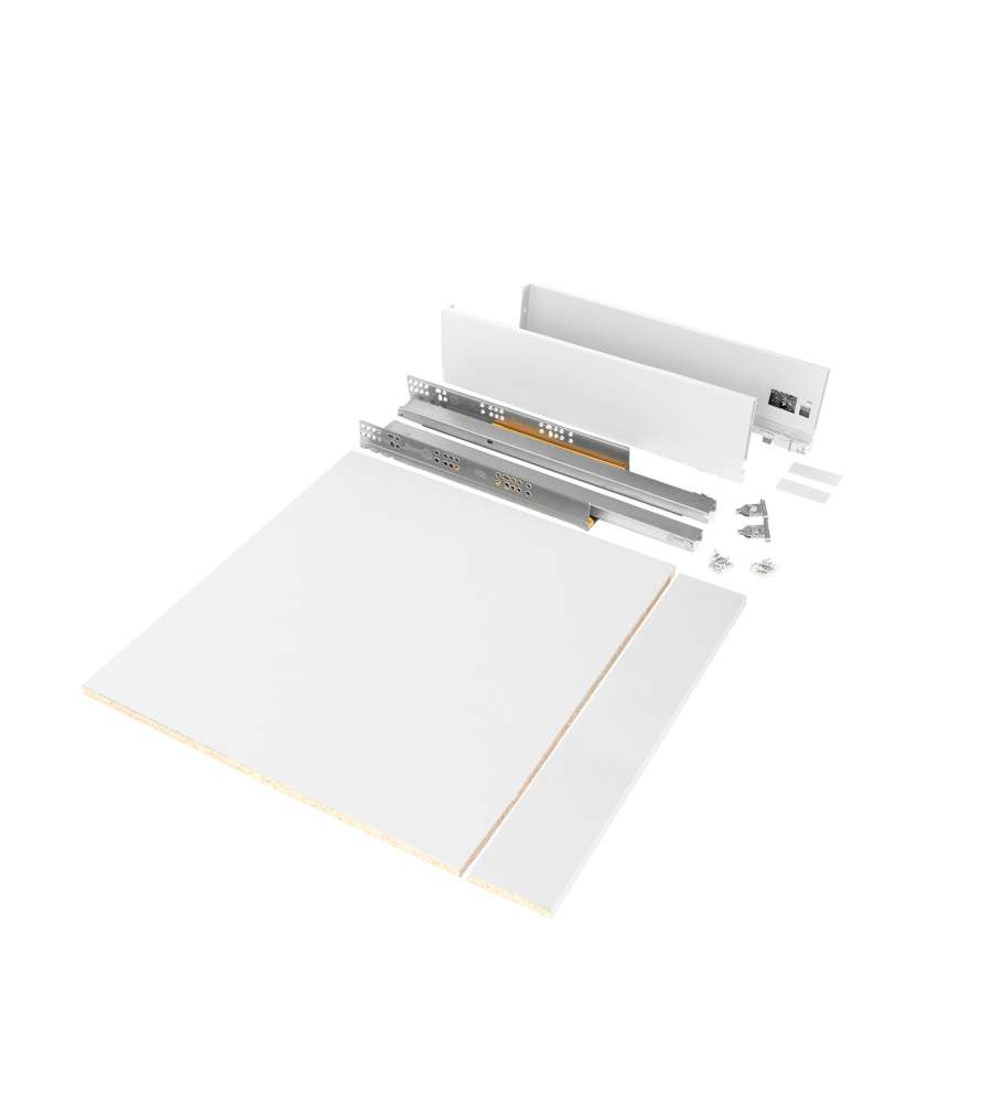 Emuca Kit cassetto Vertex cucina o bagno, con pannelli, chiusura soft, 500x93mm, modulo 600mm, Acciaio, Bianco