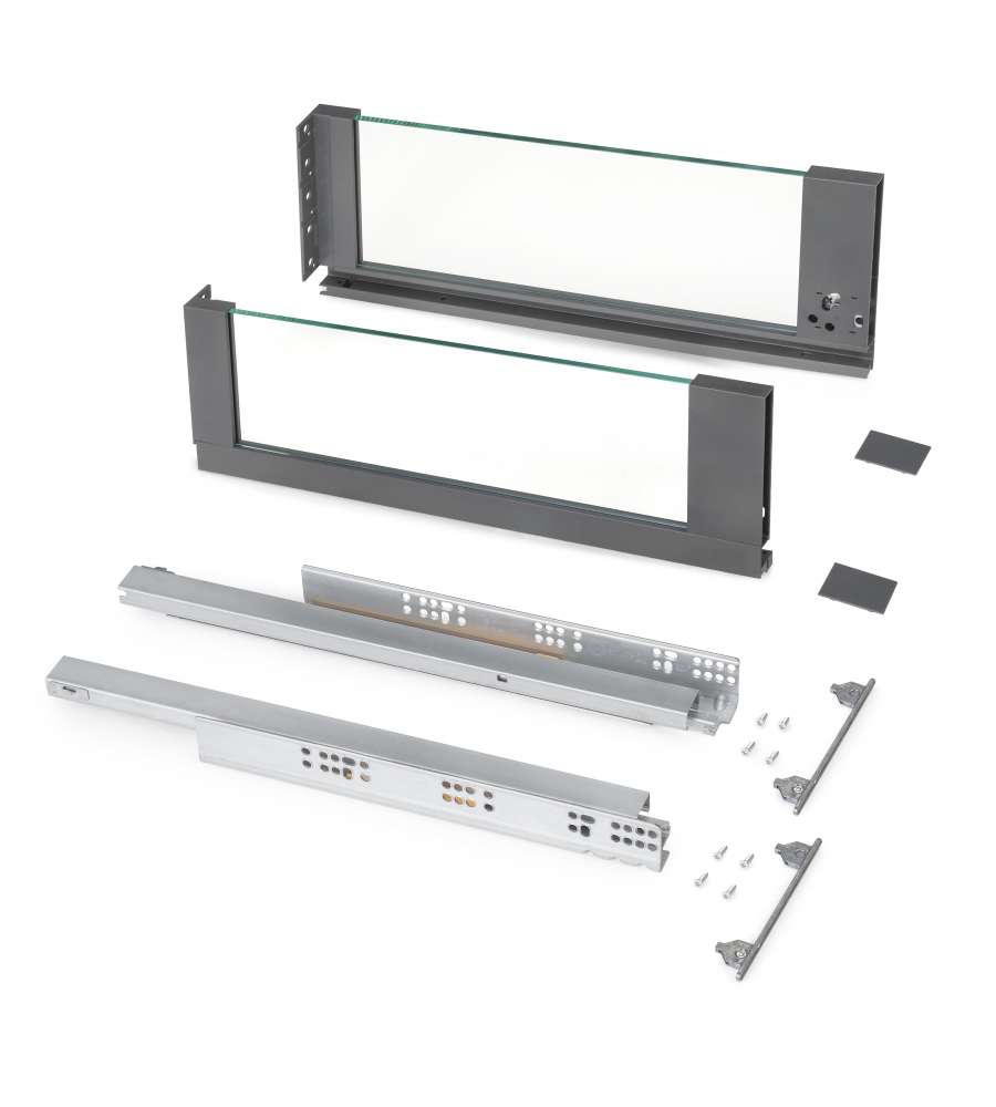 Emuca Cassetto esterno Vertex 40 kg altezza 178 mm con sponde in vetro, 500, Grigio antracite