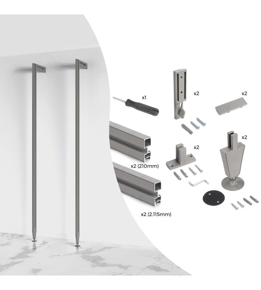 Emuca Zero Kit telaio modulare con ferramenta e 2 profili per montaggio, alluminio e zama, grigio pietra
