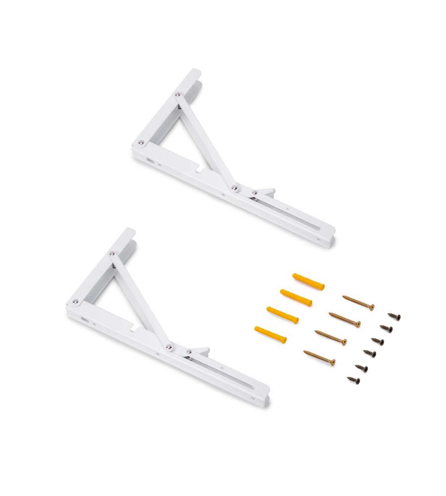 Emuca Set di supporti pieghevoli, lunghezza 303 mm, Acciaio, Verniciato bianco 1 SET