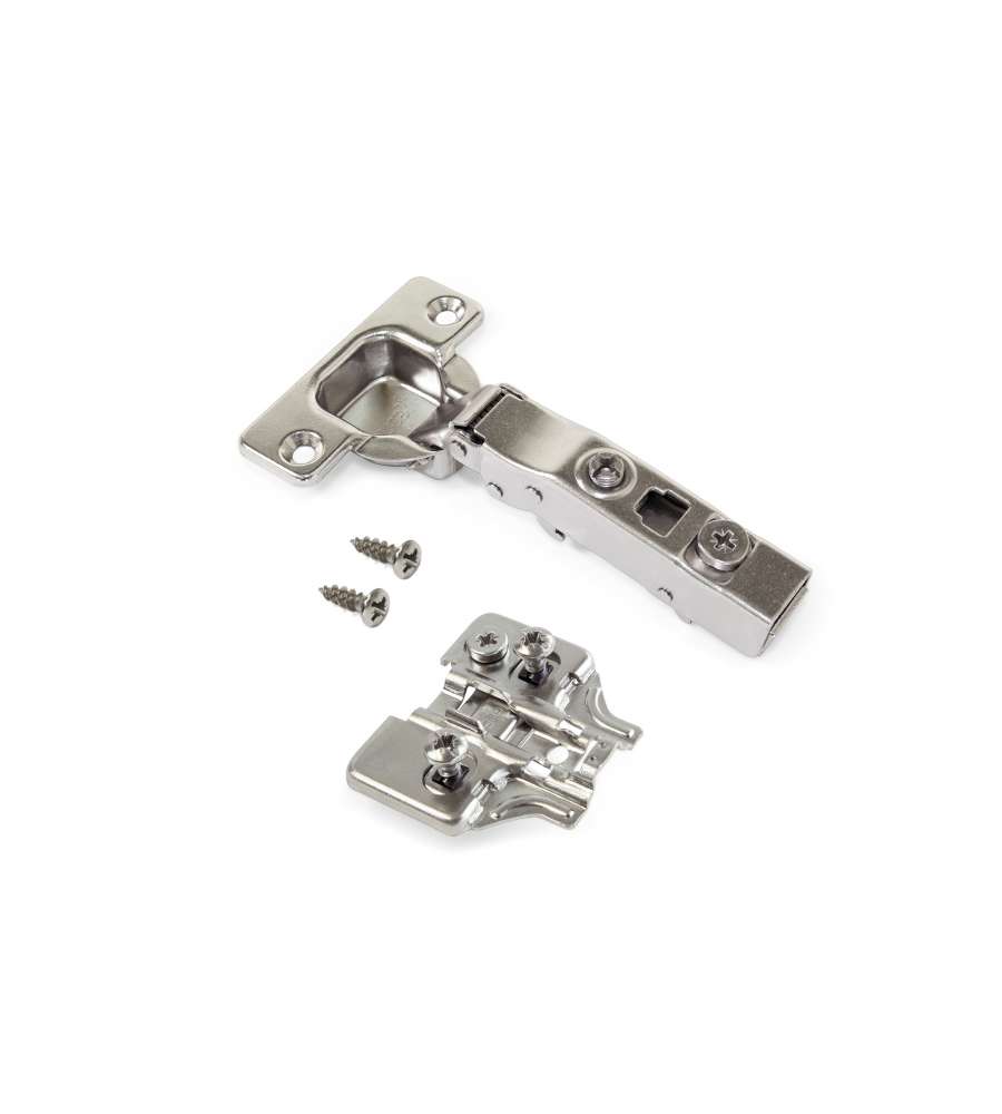 Emuca Kit cerniera collo dritto X91 con chiusura ammortizzata e basetta con montaggio misto, Nichelato, Acciaio.