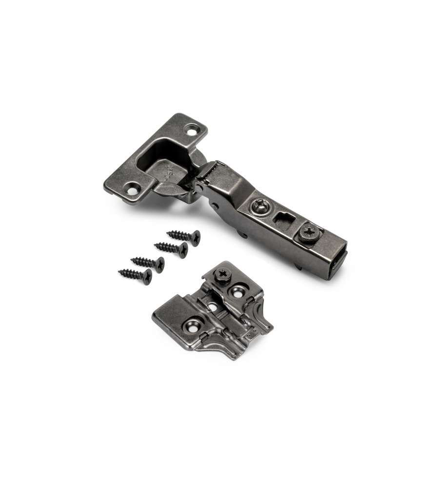 Emuca Kit cerniera a scodellino X91 con chiusura ammortizzata e basetta per vite, Titanio, Acciaio.