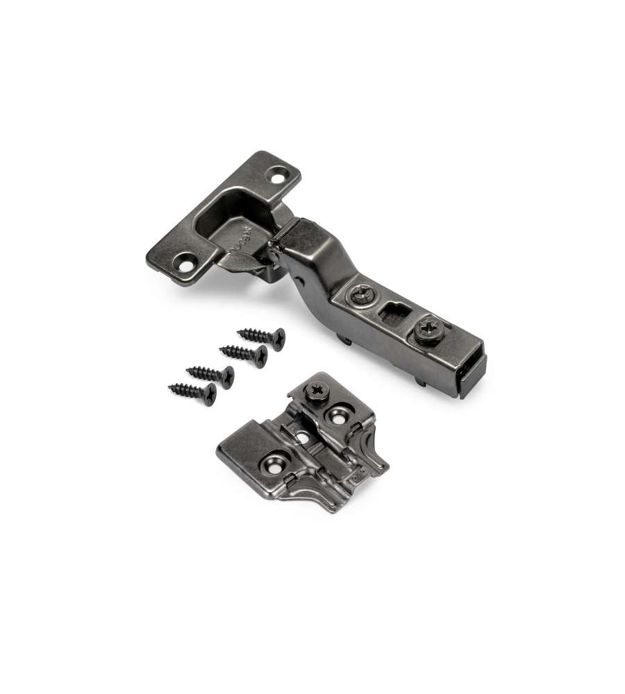 Emuca Kit cerniera a scodellino di collo alto X91 con chiusura ammortizzata e basetta per vite, Titanio, Acciaio.