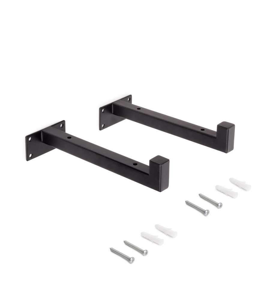 Emuca Set di supporti per mensole in legno Shelf dritto con tubo quadro, Acciaio, Verniciato nero 1 SET