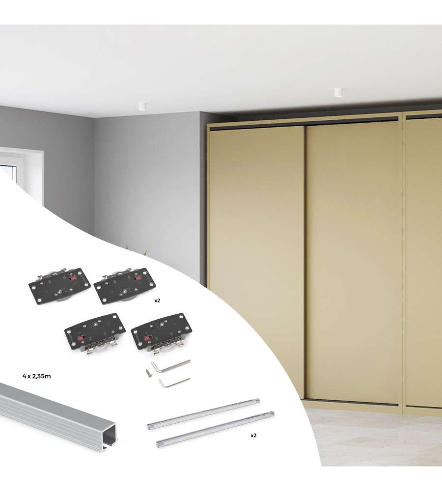 Emuca Kit di ferramenta per 2 porte scorrevoli e armadio