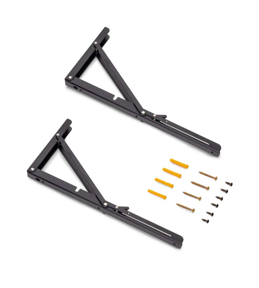 Emuca Set di supporti pieghevoli, lunghezza 403 mm, Acciaio, Verniciato nero 1 SET