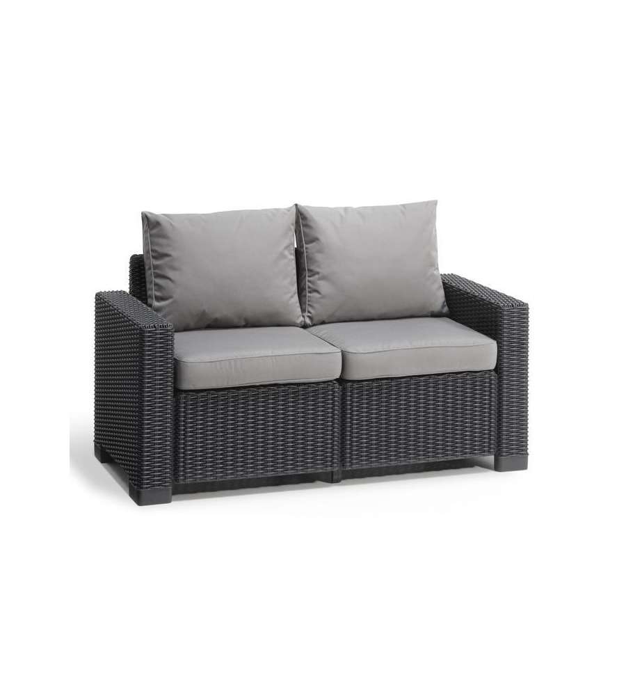 CALIFORNIA SOFA 2 SEATER con cuscini seduta/schienale - 141x68x71,5h - Round Wicker 6 mm - Grafite Keter