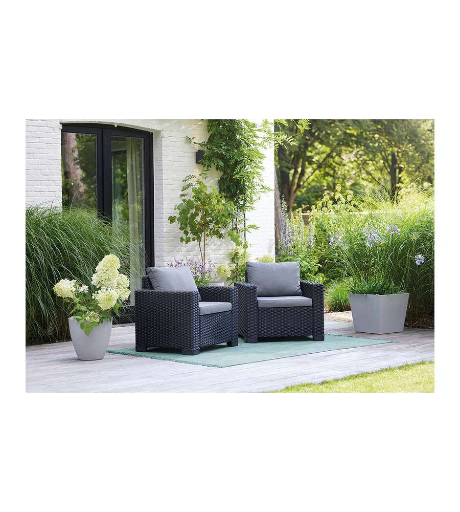 CALIFORNIA SET 2 POLTRONE con cuscini seduta/schienale - (2x) 83x68x71,5h - Round Wicker 6 mm - Grafite Keter