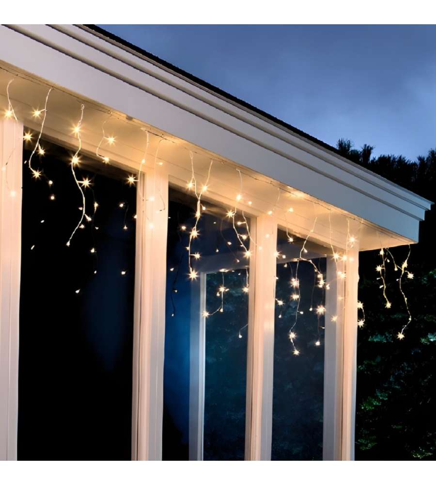 Tenda Luminosa A Stelle LED Con Spina - 2,3 M, 138 Luci Bianco Caldo, IP44, Per Interni/Esterni - 12 Stelle Grandi E Piccole
