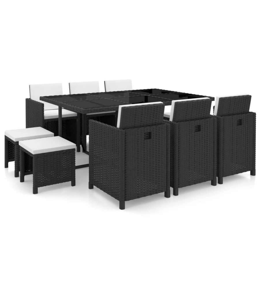 Set da Pranzo da Giardino 11 pz con Cuscini in Polyrattan Nero  42523