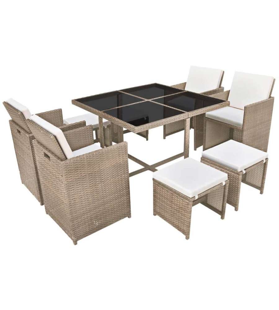 vidaXL Set da Pranzo Giardino in Polyrattan - Beige