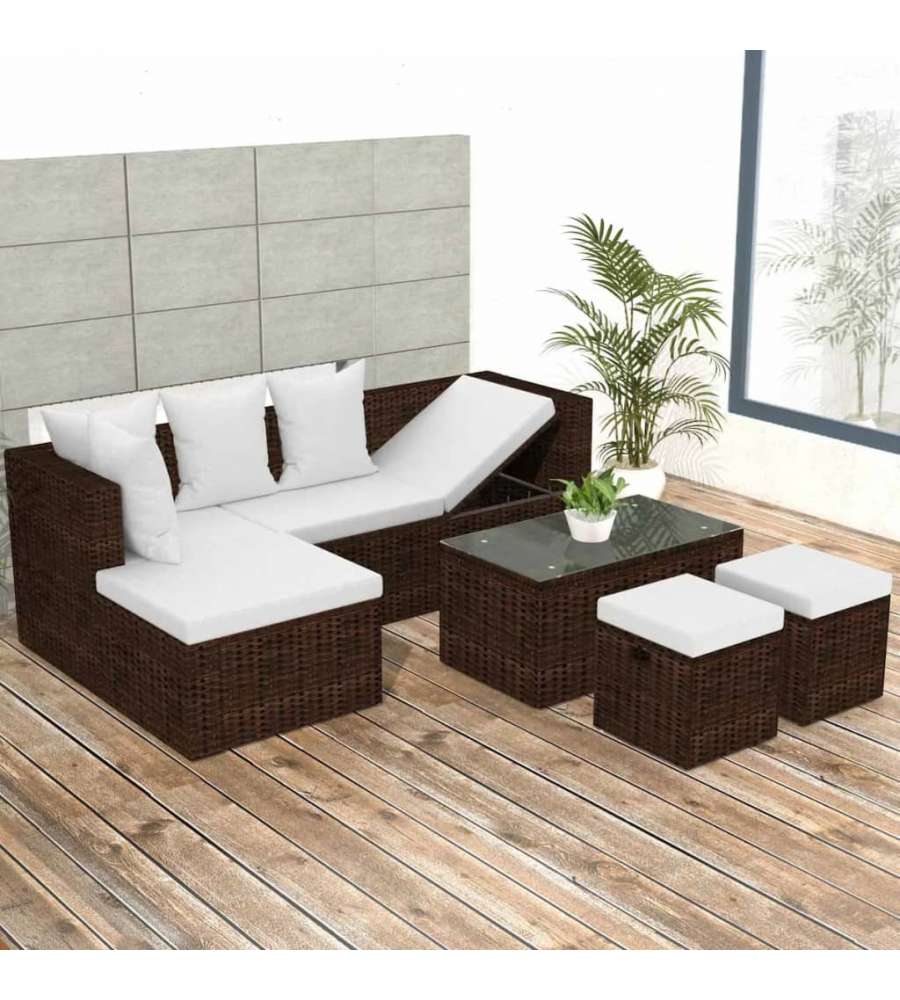 Set Divani da Giardino 4 pz con Cuscini in Polyrattan Marrone 42585